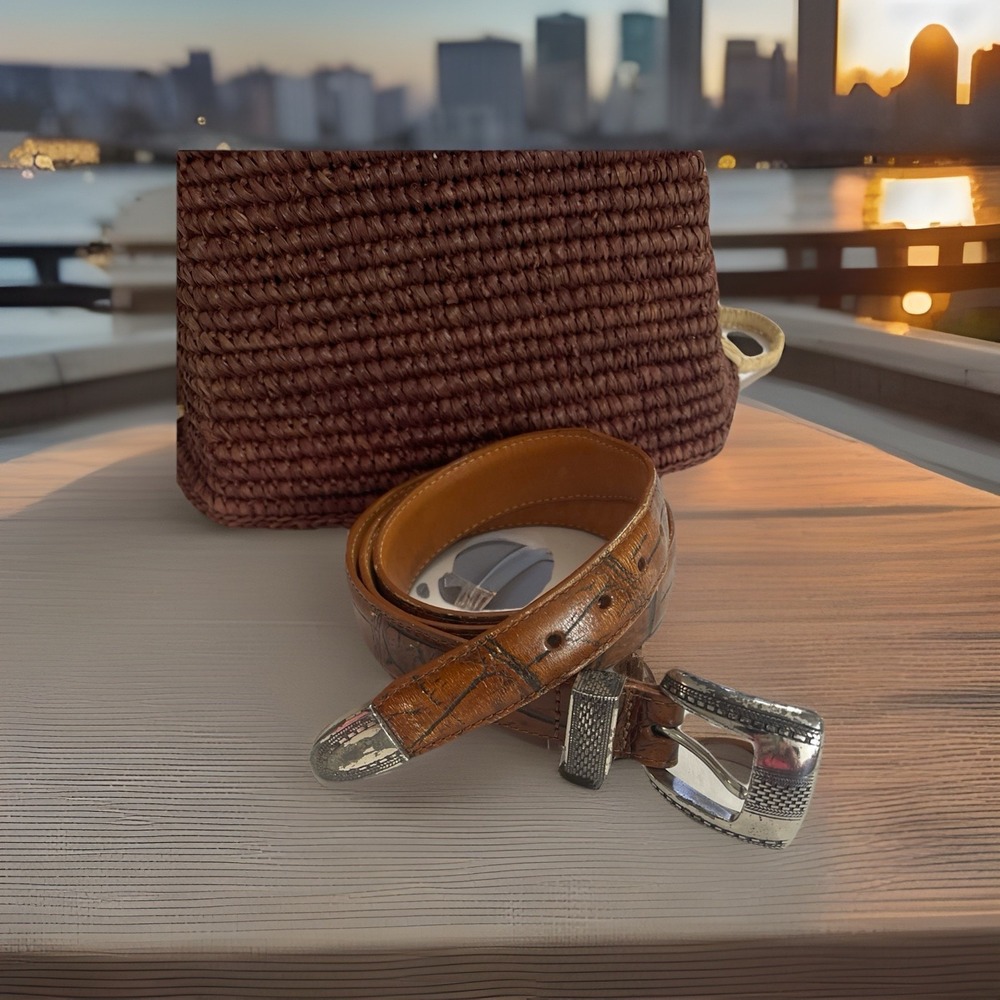 WORN Onyx Brighton Leather Belt Mens Sz 40 Brown #12506‎ Croc Alligator Embossed